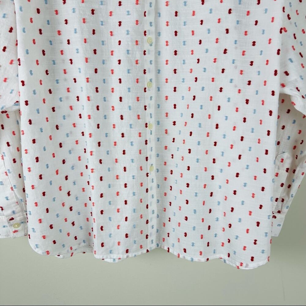 NWT Loft white blue pink dot coastal lightweight button front shirt top LP - Picture 3 of 7